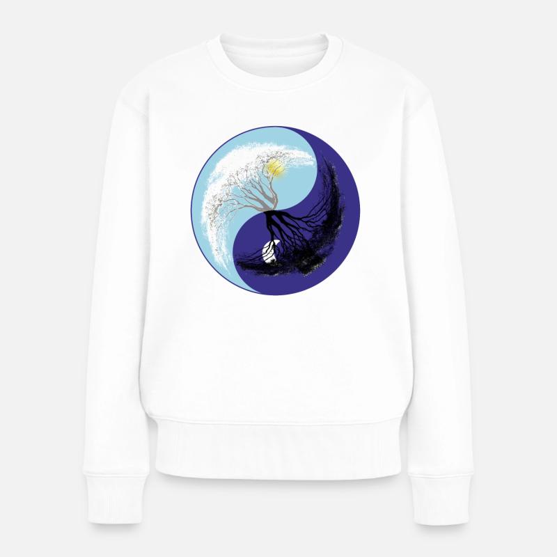 Yin Yang mit Baum - Grafik - heilige Geometrie - Frauen Premium Bio Pullover - Weiß