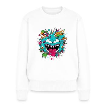 Monster Crash - Cooles blaues Monster - Frauen Premium Bio Pullover - Weiß - Vorne - Julia (174cm)