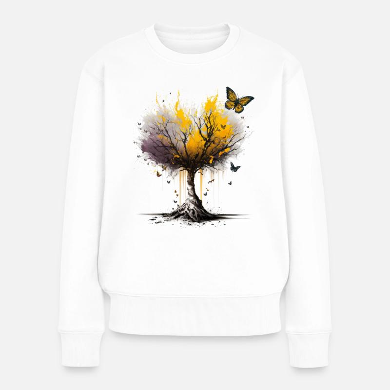 Schmetterling Baum Geschenk Frau Kunst Tier - Frauen Premium Bio Pullover - Weiß