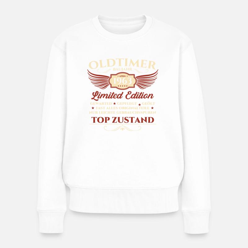 60. Geburtstag Mann Oldtimer April Jahrgang 1963 - Frauen Premium Bio Pullover - Weiß