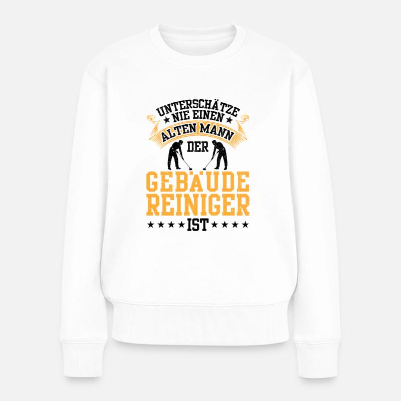 Alter Mann der Gebäudereiniger ist Fensterputzer - Frauen Premium Bio Pullover - Weiß