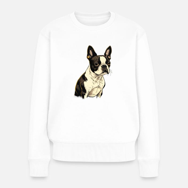 Boston Terrier - Frauen Premium Bio Pullover - Weiß