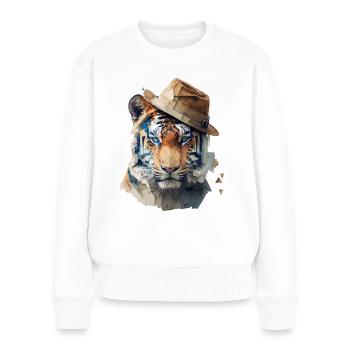 Tiger Hut Kunst Kunstwerk Geschenk Tier Zoo Motiv - Frauen Premium Bio Pullover - Weiß - Vorne - Julia (174cm)