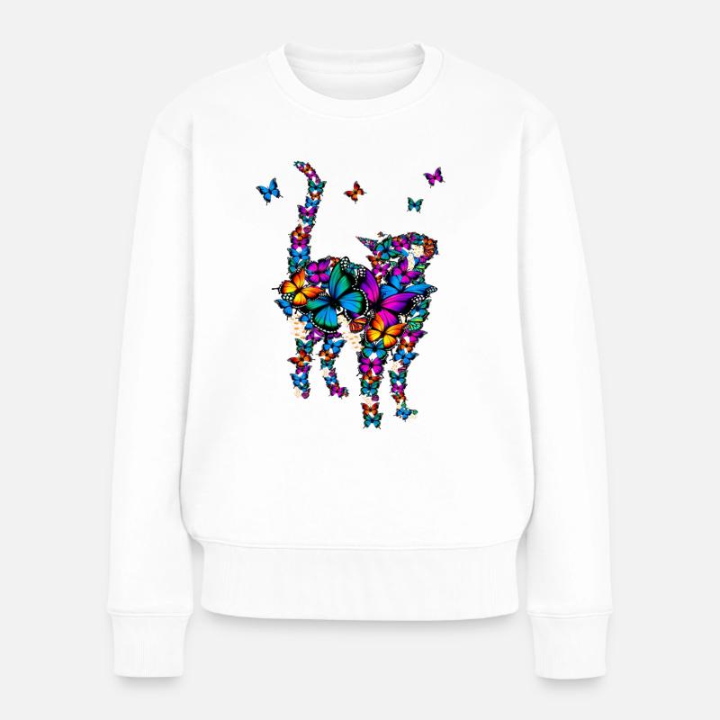 Süßes Katze aus Schmetterlingen Design - Frauen Premium Bio Pullover - Weiß