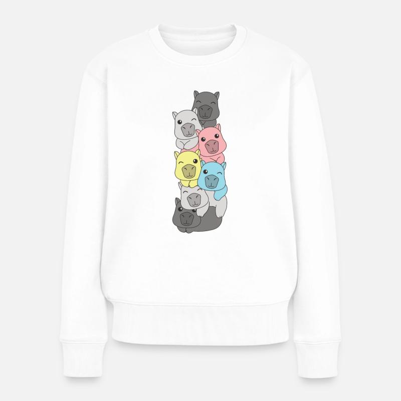 Demiflux Flag Pride LGBTQ süßer Capybara Stapel - Frauen Premium Bio Pullover - Weiß