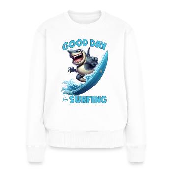 Lustiger Hai mit einem Surfbrett - Surfer - Frauen Premium Bio Pullover - Weiß - Vorne - Julia (174cm)