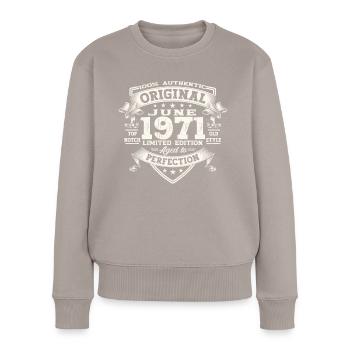52e anniversaire Homme Juin Année 1971 Original - Pull Premium bio Femme - taupe - Devant - Julia (174cm)
