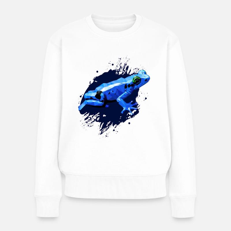 Pfeilgiftfrosch, Zeichnung Polygon, blauer Frosch - Frauen Premium Bio Pullover - Weiß
