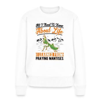 Gottesanbeterin Mantis Fangschrecke - Frauen Premium Bio Pullover - Weiß - Vorne - Julia (174cm)