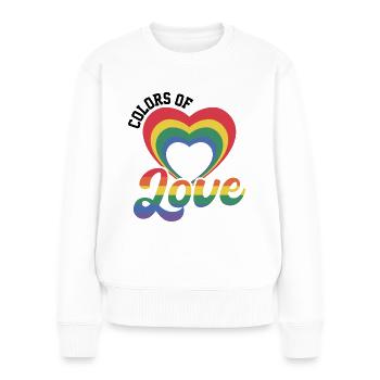 Colors Of Love Regenbogen Herz - Frauen Premium Bio Pullover - Weiß - Vorne - Julia (174cm)