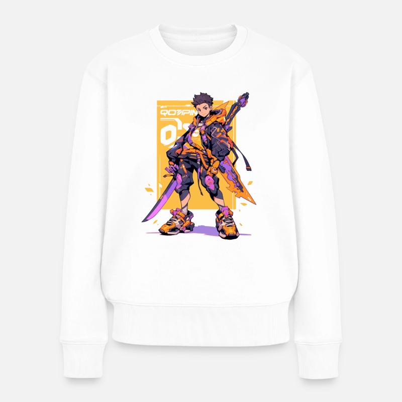 Shibuya: Cooler Anime Junge mit Schwert Japanisch - Frauen Premium Bio Pullover - Weiß