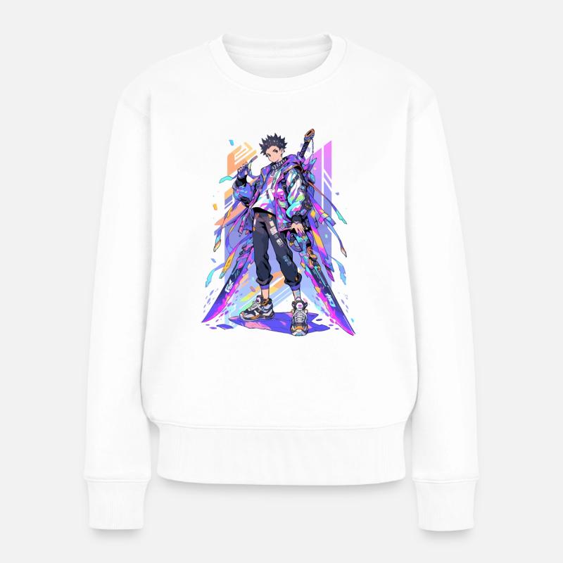 Shibuya: Cooler Anime Junge mit Schwert Japanisch - Frauen Premium Bio Pullover - Weiß