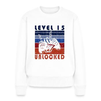 15. Geburtstag Junge Gamer Level 15 Jahre - Frauen Premium Bio Pullover - Weiß - Vorne - Julia (174cm)