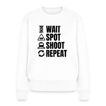 Warten Fotografieren Wiederholen - Frauen Premium Bio Pullover - Weiß - Vorne - Julia (174cm)