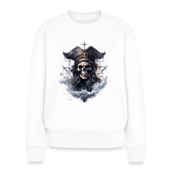 Pirat Totenkopf Jolly Roger Kostüm Geschenk - Frauen Premium Bio Pullover - Weiß - Vorne - Julia (174cm)