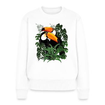 Tukan Paar im Blätterwald - Frauen Premium Bio Pullover - Weiß - Vorne - Julia (174cm)