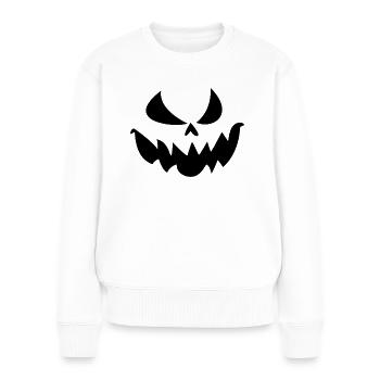 Gänsehaut-Genuss: Halloween Jack O'Lantern Gesicht - Frauen Premium Bio Pullover - Weiß - Vorne - Julia (174cm)
