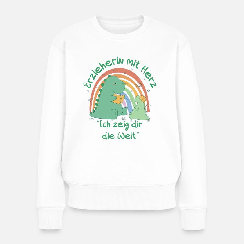 Erzieherin mit Herz "Ich zeig dir die Welt" - Frauen Premium Bio Pullover - Weiß