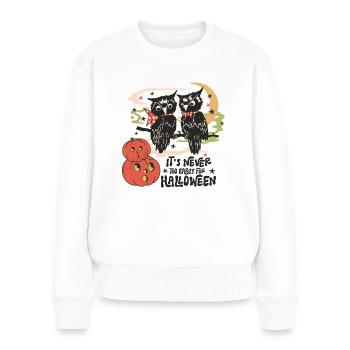 Retro Vintage Gruselige Halloween-Eulen und Kürbis - Frauen Premium Bio Pullover - Weiß - Vorne - Julia (174cm)
