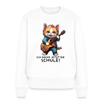 Schulkind Schulanfang Einschulung Katze Kätzchen - Frauen Premium Bio Pullover - Weiß - Vorne - Julia (174cm)
