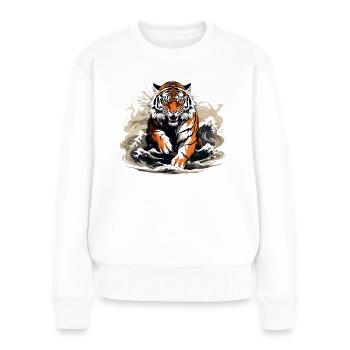 Tigre du Bengale Japonais Grande Vague Kanagawa - Pull Premium bio Femme - blanc - Devant - Julia (174cm)