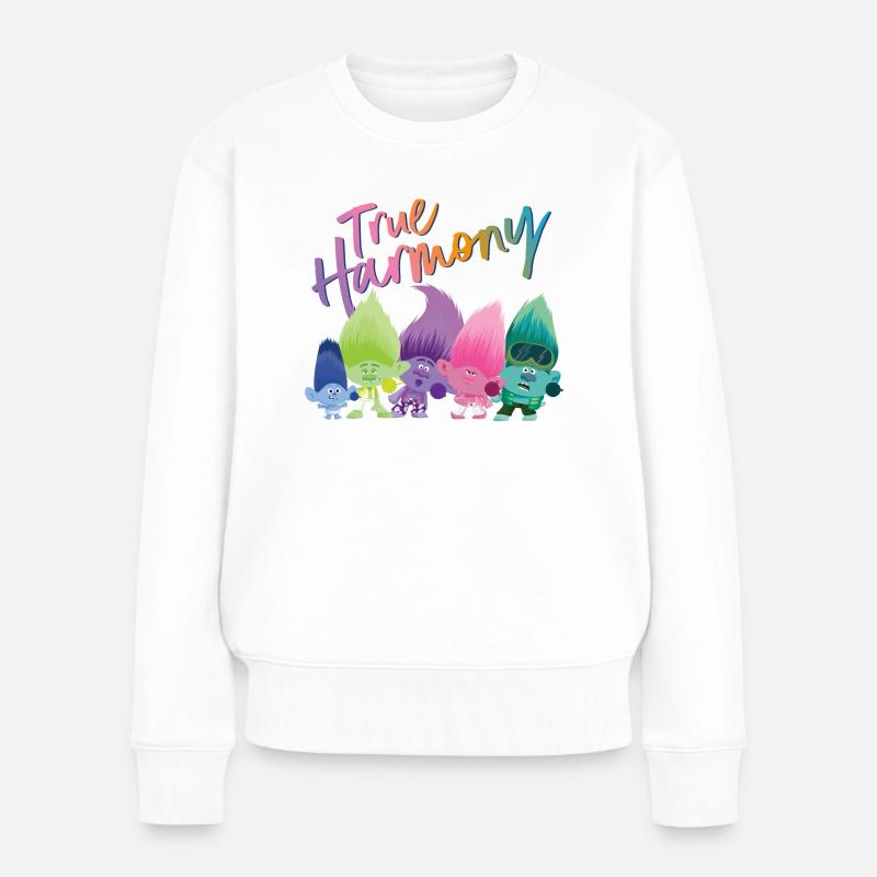 Trolls True Harmony With Many Colourful Trolls - Women's Premium Organic Jumper - white
