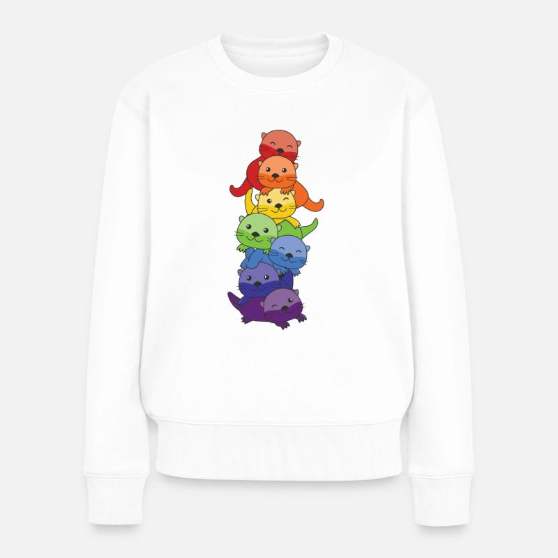 Regenbogen Flag Pride LGBTQ süßer Otter Stapel - Frauen Premium Bio Pullover - Weiß