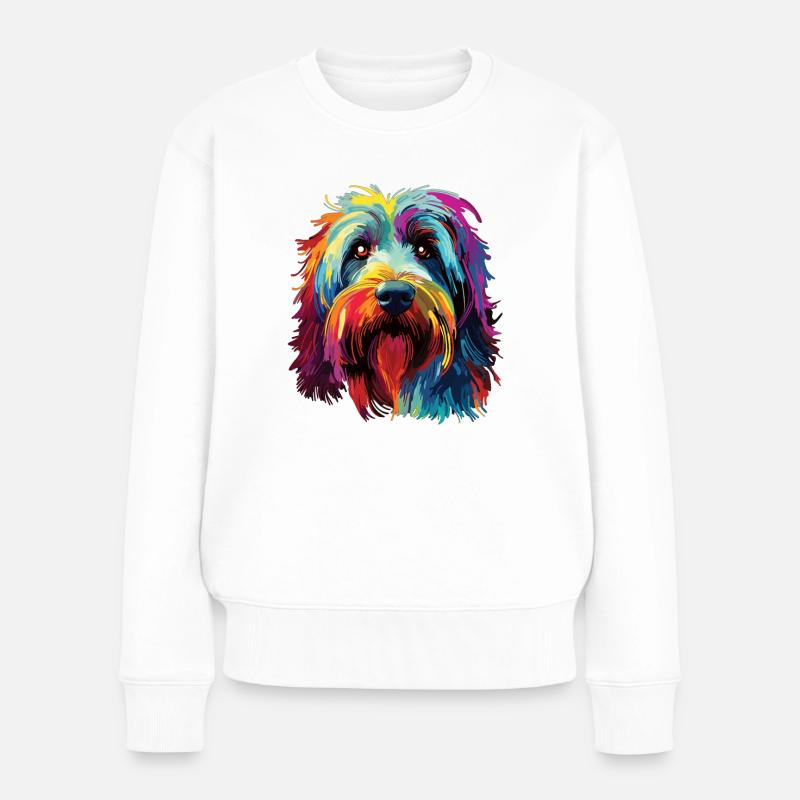 Wasserfarben Farbenfroher Bearded Collie - Frauen Premium Bio Pullover - Weiß