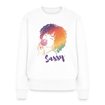 Sassy Chic with Afro Charm - Women's Premium Organic Jumper - white - Front - Julia (174cm)