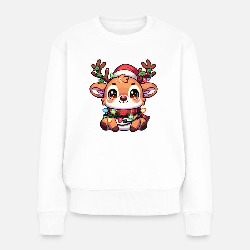 Weihnachtsmütze Weihnachten Lichterkette Reindeer - Frauen Premium Bio Pullover - Weiß