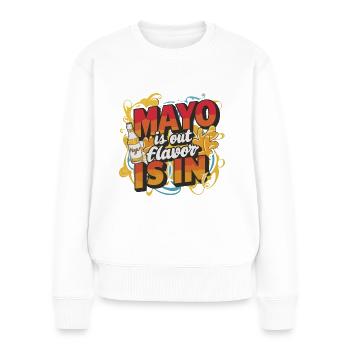 Détesteur de mayonnaise, anti mayonnaise, haineux de la mayonnaise - Pull Premium bio Femme - blanc - Devant - Julia (174cm)