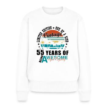55e anniversaire 55 ans en disant - Pull Premium bio Femme - blanc - Devant - Julia (174cm)