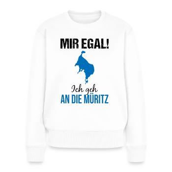 Müritz-Entschlossenheit: Einfach ab zum See! - Frauen Premium Bio Pullover - Weiß - Vorne - Julia (174cm)