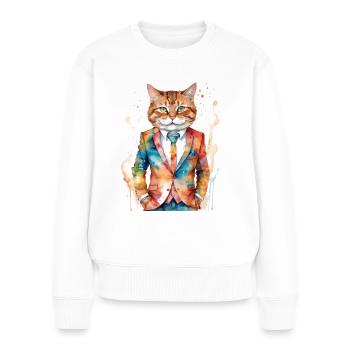 Katze Anzug Bunt Lustig Lustig Tier Design Print - Frauen Premium Bio Pullover - Weiß - Vorne - Julia (174cm)