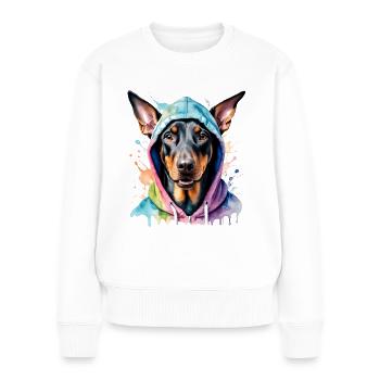 Dobermann Hoodie Hund Bunt Lustig Tier Print - Frauen Premium Bio Pullover - Weiß - Vorne - Julia (174cm)
