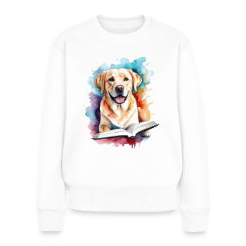 Labrador Retriever Lecture Livre Chien Design Imprimer - Pull Premium bio Femme - blanc - Devant - Julia (174cm)