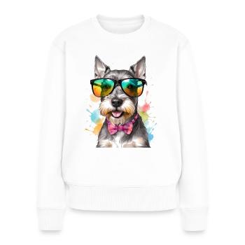 Zwergschnauzer Sonnenbrille Hund Lustig Tier Print - Frauen Premium Bio Pullover - Weiß - Vorne - Julia (174cm)