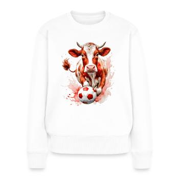 Kuh Fußball Bunt Schweiz Tier Design Print - Frauen Premium Bio Pullover - Weiß - Vorne - Julia (174cm)