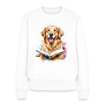 Golden Retriever Chien De Lecture Drôle Design Imprimer - Pull Premium bio Femme - blanc - Devant - Julia (174cm)