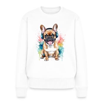 Casque Bouledogue Français Frenchie Dog - Pull Premium bio Femme - blanc - Devant - Julia (174cm)