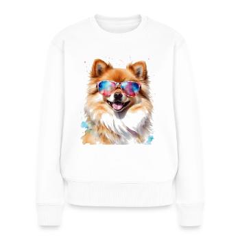 Pomeranian Zwergspitz Sonnenbrille Hund Print - Frauen Premium Bio Pullover - Weiß - Vorne - Julia (174cm)