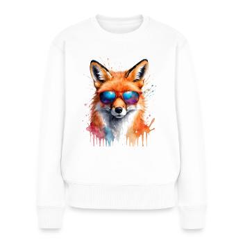 Fuchs Sonnenbrille Bunt Tier Design Print - Frauen Premium Bio Pullover - Weiß - Vorne - Julia (174cm)