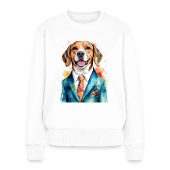 Beagle Anzug Hund Bunt Lustig Tier Design Print - Frauen Premium Bio Pullover - Weiß - Vorne - Julia (174cm)