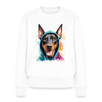 Dobermann Hoodie Hund Bunt Lustig Tier Print - Frauen Premium Bio Pullover - Weiß - Vorne - Julia (174cm)