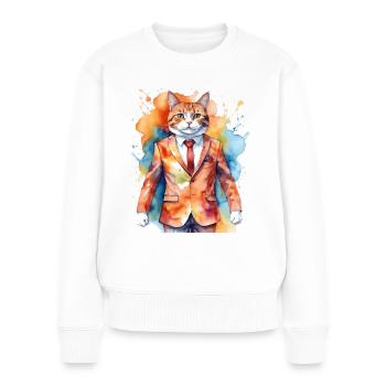 Katze Anzug Bunt Lustig Lustig Tier Design Print - Frauen Premium Bio Pullover - Weiß - Vorne - Julia (174cm)