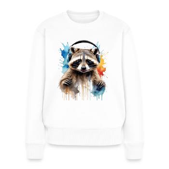 Casque de raton laveur Musique Coloré Animal Design Imprimer - Pull Premium bio Femme - blanc - Devant - Julia (174cm)
