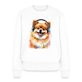 Casque de Poméranie Chien Imprimé - Pull Premium bio Femme - blanc - Devant - Julia (174cm)