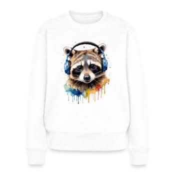 Casque de raton laveur Musique Coloré Animal Design Imprimer - Pull Premium bio Femme - blanc - Devant - Julia (174cm)