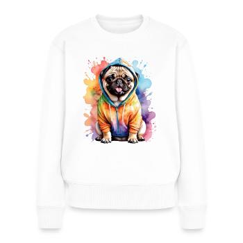 Mops Hoodie Hund Bunt Lustig Tier Design Print - Frauen Premium Bio Pullover - Weiß - Vorne - Julia (174cm)