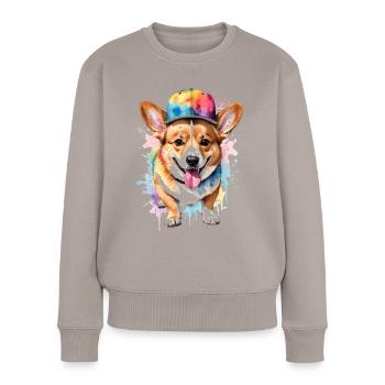 Corgi Snapback Cap Dog Funny Animal Design Print - Women's Premium Organic Jumper - taupe - Front - Julia (174cm)